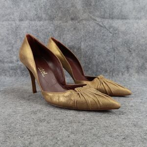 Gunmetal Shoes Womens 37.5 Pumps Fashion Stiletto Point Toe Leather Gold Formal